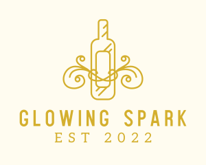 Golden Ornamental Wine Bottle logo design