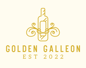 Golden Ornamental Wine Bottle logo design