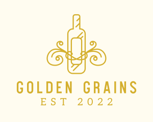 Golden Ornamental Wine Bottle logo design