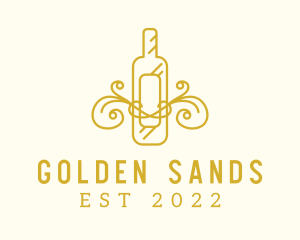 Golden Ornamental Wine Bottle logo design