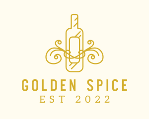 Golden Ornamental Wine Bottle logo design