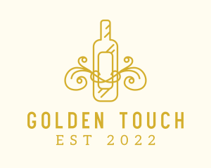 Golden Ornamental Wine Bottle logo design