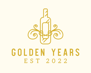 Golden Ornamental Wine Bottle logo design