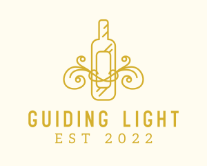 Golden Ornamental Wine Bottle logo design