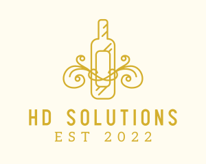 Golden Ornamental Wine Bottle logo design