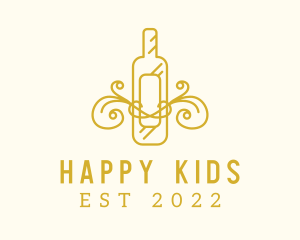 Golden Ornamental Wine Bottle logo design