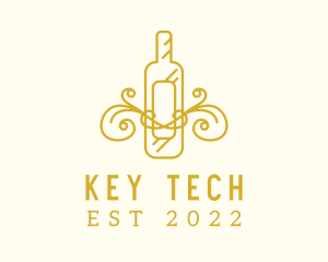 Golden Ornamental Wine Bottle logo design