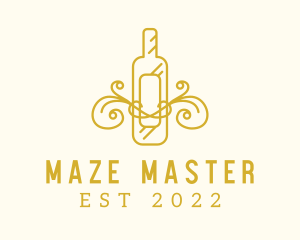 Golden Ornamental Wine Bottle logo design