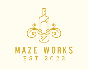 Golden Ornamental Wine Bottle logo design