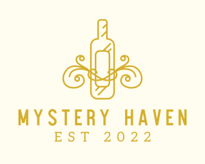 Golden Ornamental Wine Bottle logo design