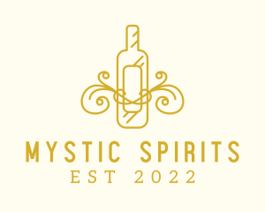 Golden Ornamental Wine Bottle logo design