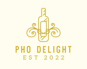 Golden Ornamental Wine Bottle logo design