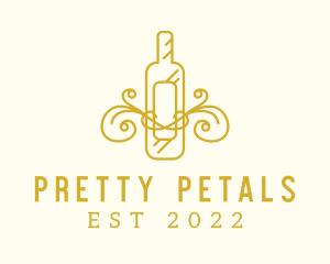 Golden Ornamental Wine Bottle logo design