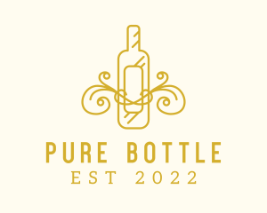 Bottle - Golden Ornamental Wine Bottle logo design