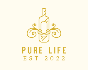 Bottle - Golden Ornamental Wine Bottle logo design