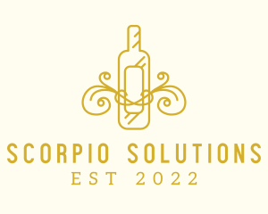 Golden Ornamental Wine Bottle logo design