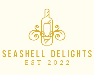 Golden Ornamental Wine Bottle logo design