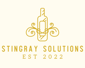 Golden Ornamental Wine Bottle logo design