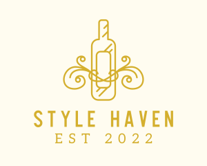 Bartending - Golden Ornamental Wine Bottle logo design