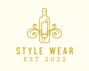 Golden Ornamental Wine Bottle logo design