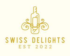 Golden Ornamental Wine Bottle logo design