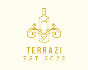 Golden Ornamental Wine Bottle logo design