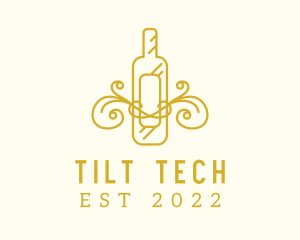 Golden Ornamental Wine Bottle logo design