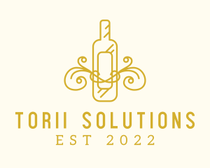 Golden Ornamental Wine Bottle logo design