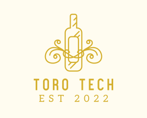 Golden Ornamental Wine Bottle logo design