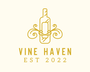 Golden Ornamental Wine Bottle logo design