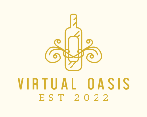 Golden Ornamental Wine Bottle logo design