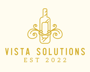 Golden Ornamental Wine Bottle logo design