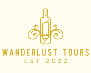 Golden Ornamental Wine Bottle logo design