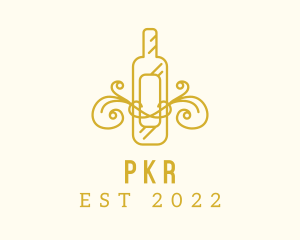 Golden Ornamental Wine Bottle logo design