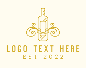 Wine - Golden Ornamental Wine Bottle logo design
