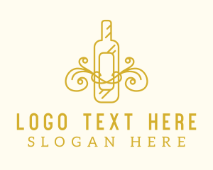 Golden Ornamental Wine Bottle Logo
