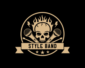 Flame Skull Microphone logo design