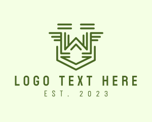 Soldier - Letter W Wings Shield Outline logo design