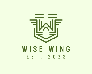 Letter W Wings Shield Outline logo design