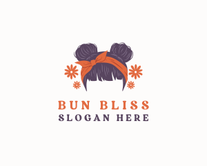 Bun - Floral Woman Hair Ribbon logo design