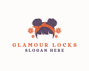 Wig - Floral Woman Hair Ribbon logo design