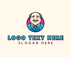 Mustache - Old Man Businessman logo design