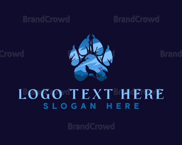 Howling Wolf Paw Print Logo