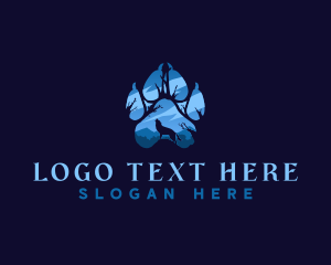 Forest - Howling Wolf Paw Print logo design