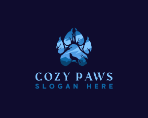 Howling Wolf Paw Print logo design