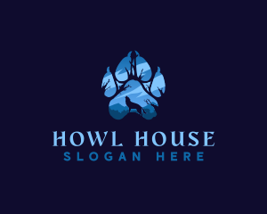 Howling Wolf Paw Print logo design