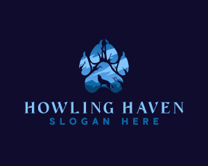 Howling Wolf Paw Print logo design