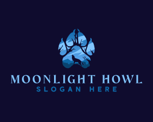 Howling Wolf Paw Print logo design