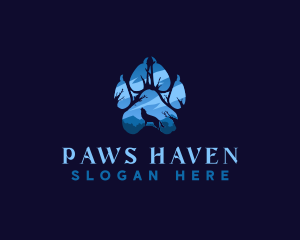 Howling Wolf Paw Print logo design