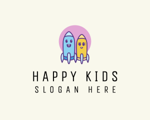 Cartoon Kid Rocket Ship  logo design